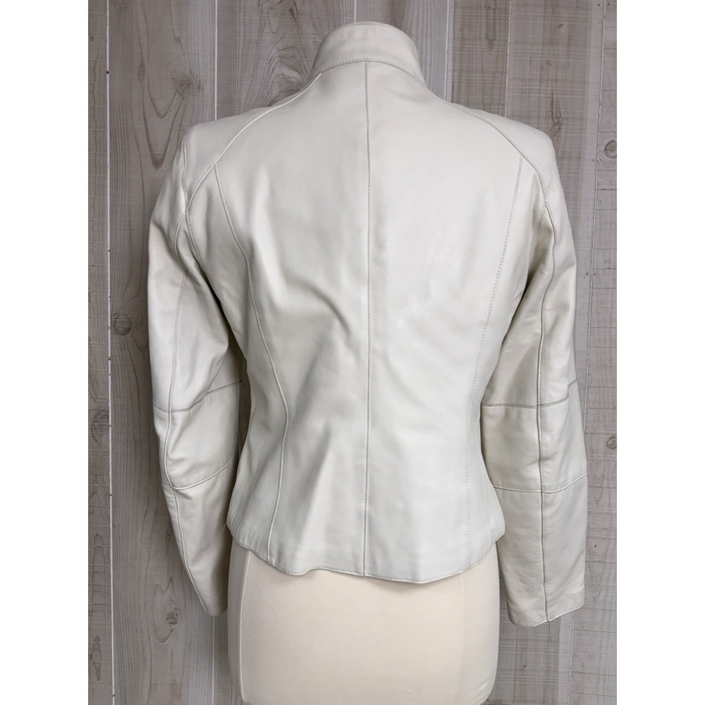 Wilson's Leather Short Jacket Women Cream/White Moto Classic Rare M - Picture 2 of 11